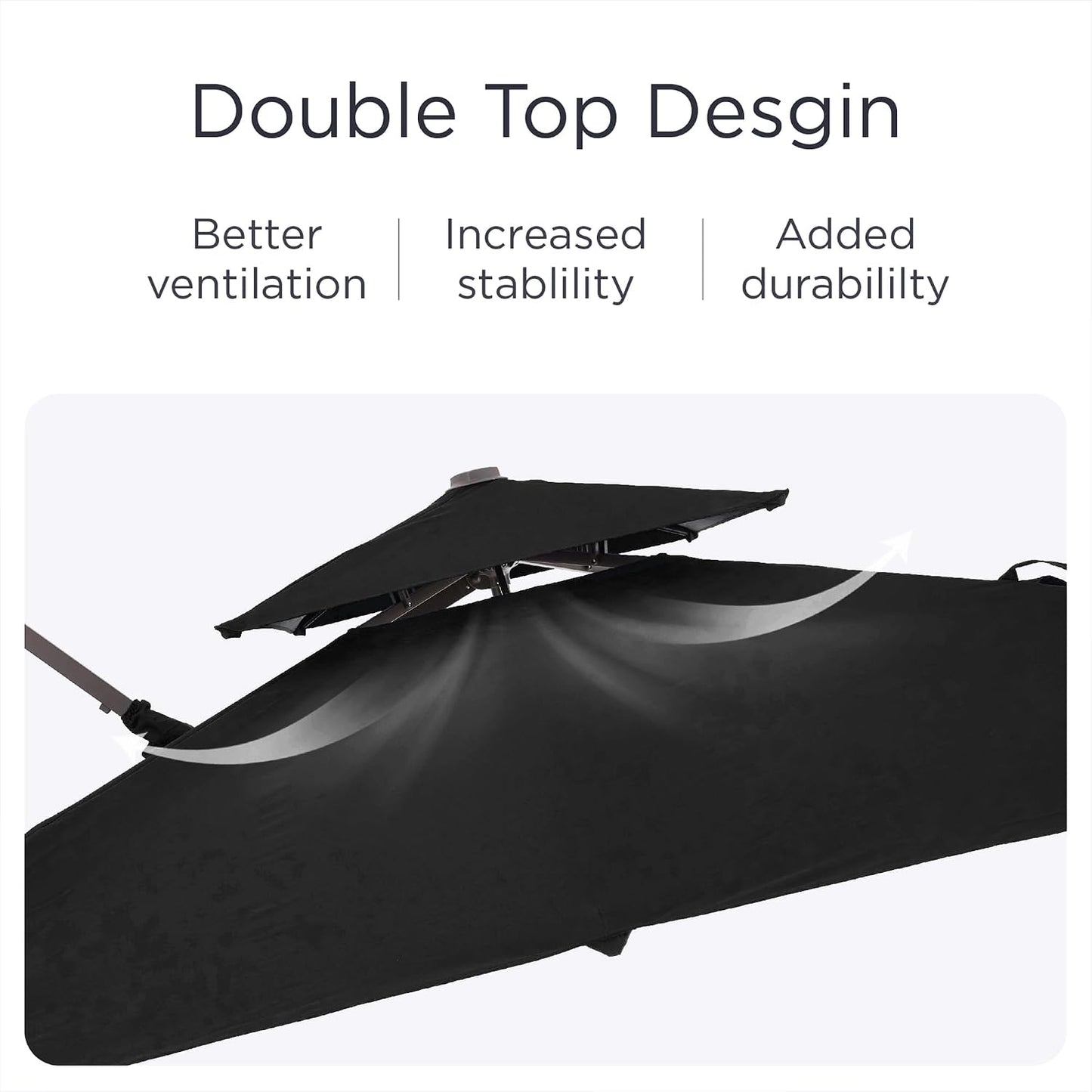 9' X 12' Patio Umbrella with LED Lights Outdoor Cantilever Large Rectangle Offset Umbrellas Heavy Duty Aluminum Double Top with 360-Degree Rotation for Pool Garden Deck, Black
