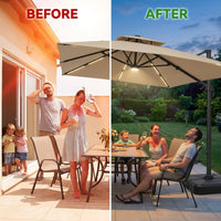 10 X 13 FT Cantilever Patio Umbrella with Base Included & Led Lights Outdoor Rectangle Offset Large Double Top Heavy Duty Umbrellas 360°Rotation for Pool Deck Backyard,Beige — Before & After