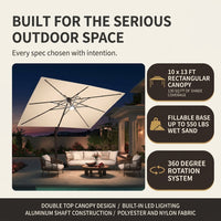 10 X 13 FT Cantilever Patio Umbrella with Base Included & Led Lights Outdoor Rectangle Offset Large Double Top Heavy Duty Umbrellas 360°Rotation for Pool Deck Backyard,Beige — Results & Stats