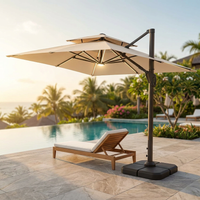 10 X 13 FT Cantilever Patio Umbrella with Base Included & Led Lights Outdoor Rectangle Offset Large Double Top Heavy Duty Umbrellas 360°Rotation for Pool Deck Backyard,Beige — Studio Shot