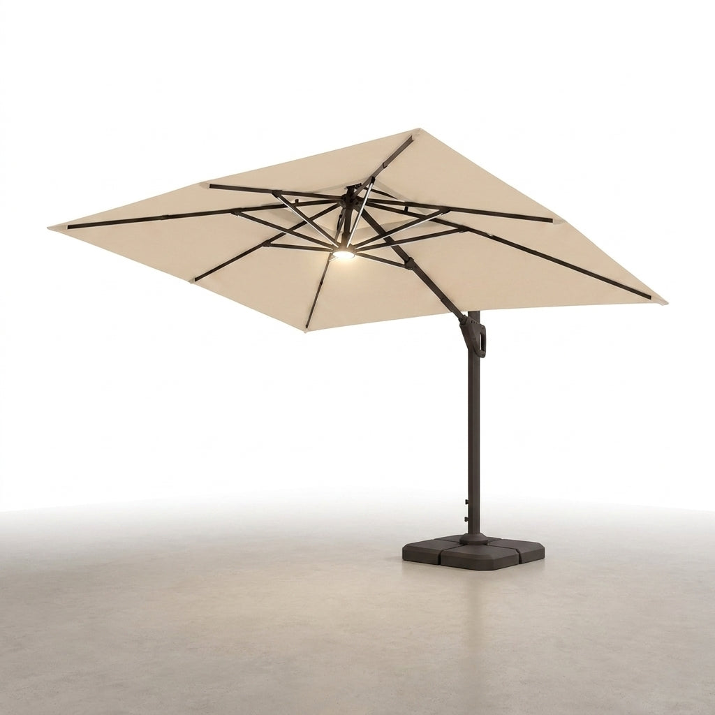 10 X 13 FT Cantilever Patio Umbrella with Base Included & Led Lights Outdoor Rectangle Offset Large Double Top Heavy Duty Umbrellas 360°Rotation for Pool Deck Backyard,Beige — Studio Shot