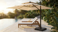 10 X 13 FT Cantilever Patio Umbrella with Base Included & Led Lights Outdoor Rectangle Offset Large Double Top Heavy Duty Umbrellas 360°Rotation for Pool Deck Backyard,Beige — Lifestyle