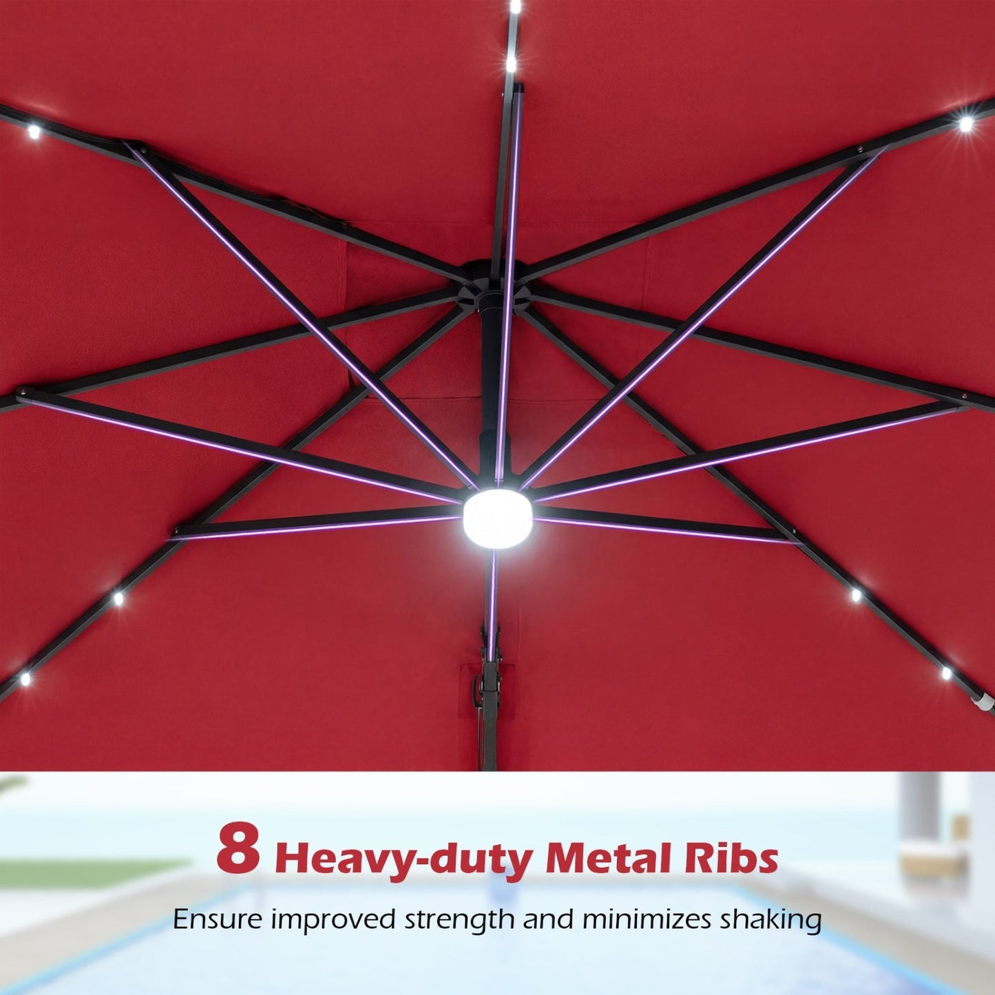 10 FT Cantilever Patio Umbrella with Solar LED Lights & Base