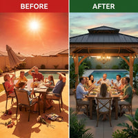 11X13Ft Wood Gazebo, Outdoor Wooden Gazebo with Glavanized Steel Double Roof, Hardtop Gazebos for Garden, Patio, Deck, Backyard — Before & After