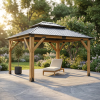 11X13Ft Wood Gazebo, Outdoor Wooden Gazebo with Glavanized Steel Double Roof, Hardtop Gazebos for Garden, Patio, Deck, Backyard — Studio Shot