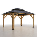 Wood Gazebo Built for Outdoor Living, 11X13 Ft Cedar Frame, Galvanized Steel Roof, Double Layer Ventilation