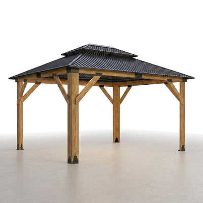 Wood Gazebo Built for Outdoor Living, 11X13 Ft Cedar Frame, Galvanized Steel Roof, Double Layer Ventilation