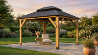 11X13Ft Wood Gazebo, Outdoor Wooden Gazebo with Glavanized Steel Double Roof, Hardtop Gazebos for Garden, Patio, Deck, Backyard — Lifestyle