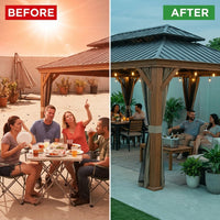 14 Ft. X 22 Ft. Double Galvanized Steel Roof Aluminum Wood-Looking Frame Outdoor Patio Hardtop Gazeb — Before & After