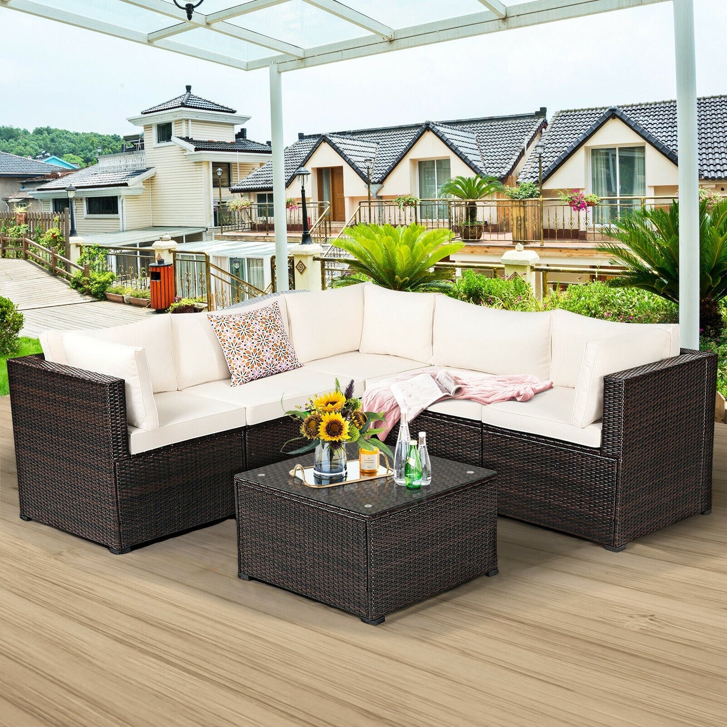 6 Pieces Patio Furniture Sofa Set with Cushions for Outdoor