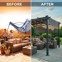 16 Ft. W X 12 Ft. D Aluminum Pergola Outdoor with Dark Gray Retractable Canopy — Before & After