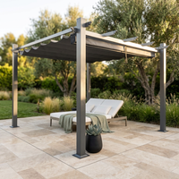 16 Ft. W X 12 Ft. D Aluminum Pergola Outdoor with Dark Gray Retractable Canopy — Studio Shot