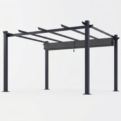 Aluminum Pergola Built for Lasting Style, 16x12 Ft Coverage, Retractable Dark Gray Canopy, 192 Sq Ft Shade