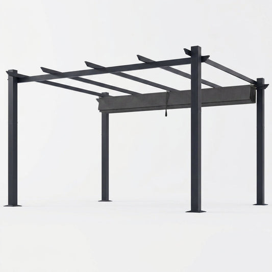 16 Ft. W X 12 Ft. D Aluminum Pergola Outdoor with Dark Gray Retractable Canopy — Studio Shot