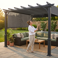 16 Ft. W X 12 Ft. D Aluminum Pergola Outdoor with Dark Gray Retractable Canopy — Lifestyle