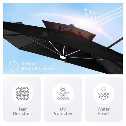 9' X 12' Patio Umbrella with LED Lights Outdoor Cantilever Large Rectangle Offset Umbrellas Heavy Duty Aluminum Double Top with 360-Degree Rotation for Pool Garden Deck, Black