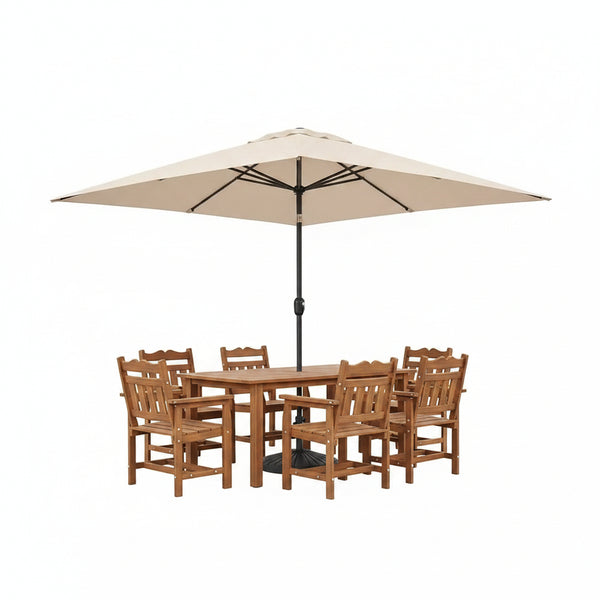 10 Ft. X 6.5 Ft. Rectangle Outdoor Patio Market Table Umbrella with Push Button Tilt and Crank in Beige