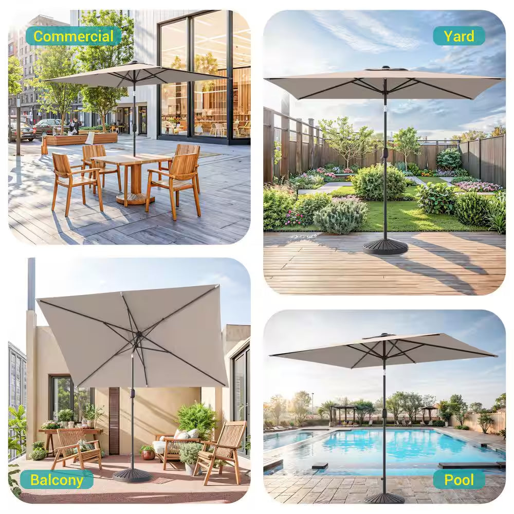 10 Ft. X 6.5 Ft. Rectangle Outdoor Patio Market Table Umbrella with Push Button Tilt and Crank in Beige
