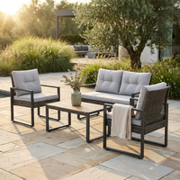 4-Piece Wicker Patio Conversation Set with Cushion, Outdoor Patio Furniture Set with Wood Table Top-Grey Cushions — Studio Shot