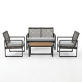Patio Conversation Set Built for Outdoor Entertaining, 4-Piece Wicker, Acacia Wood Table, Grey Cushions
