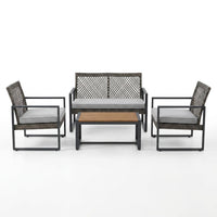 4-Piece Wicker Patio Conversation Set with Cushion, Outdoor Patio Furniture Set with Wood Table Top-Grey Cushions — Studio Shot