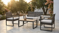 4-Piece Wicker Patio Conversation Set with Cushion, Outdoor Patio Furniture Set with Wood Table Top-Grey Cushions — Lifestyle