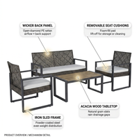 4-Piece Wicker Patio Conversation Set with Cushion, Outdoor Patio Furniture Set with Wood Table Top-Grey Cushions — How It Works