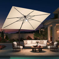 10 X 13 FT Cantilever Patio Umbrella with Base Included & Led Lights Outdoor Rectangle Offset Large Double Top Heavy Duty Umbrellas 360°Rotation for Pool Deck Backyard,Beige