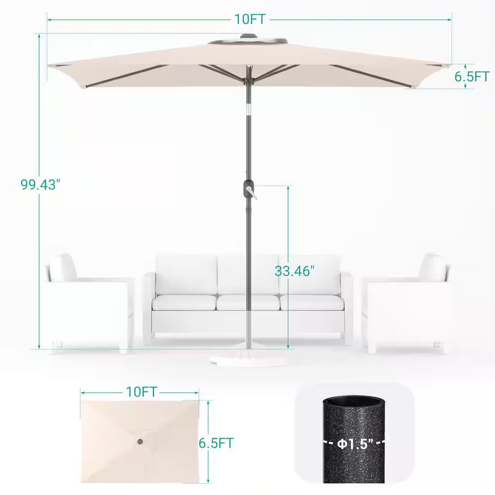 10 Ft. X 6.5 Ft. Rectangle Outdoor Patio Market Table Umbrella with Push Button Tilt and Crank in Beige