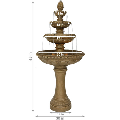 Sunnydaze Large 4-Tier Outdoor Water Fountain with LED Light - 65"
