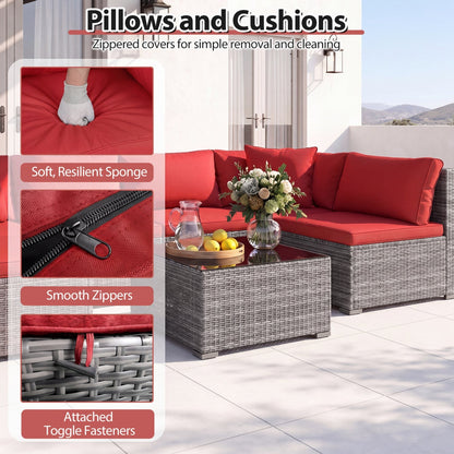 7-Piece Patio Conversation Set with Glass Table & Cushions