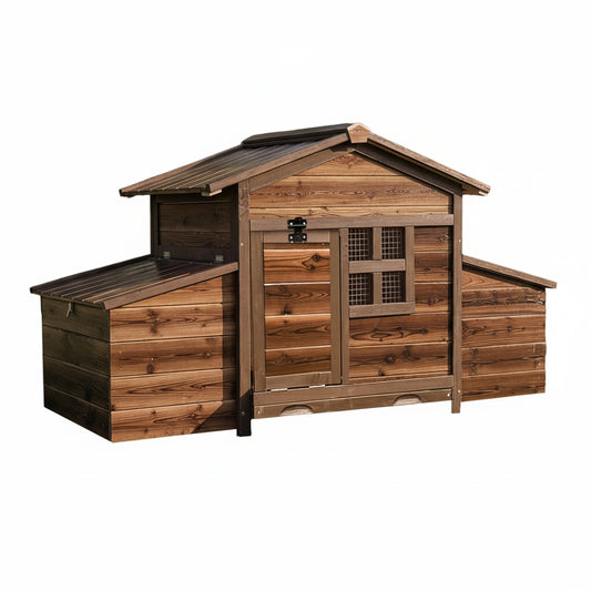 Chicken Coop with 2 Nesting Boxes, Large Outdoor Wooden Chicken Hen House Cages for 2 Chickens, Easy Clean Poultry Hutch for Bac