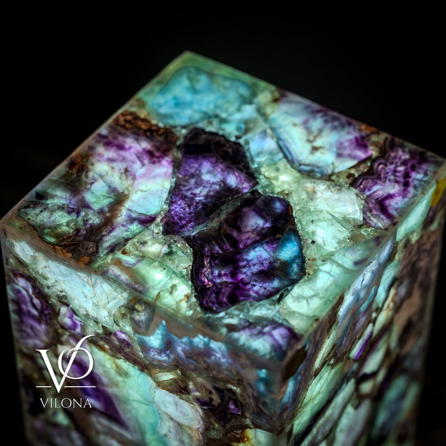 Fluorite Crystal Table Lamp - 24" Tall, 8x8" - Square Closed Top (Medium #7)