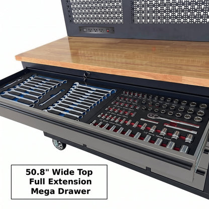 Overhead Pro 72" Rolling Tool Chest | 79" Tall | 24" Deep | 14 Drawers | Overheads | Pegboard & Power Strip