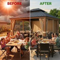 Outdoor Hardtop Gazebo Built for Year-Round Use, 14x22 Ft Steel Roof, Aluminum Frame, Sliding Curtains — Before & After