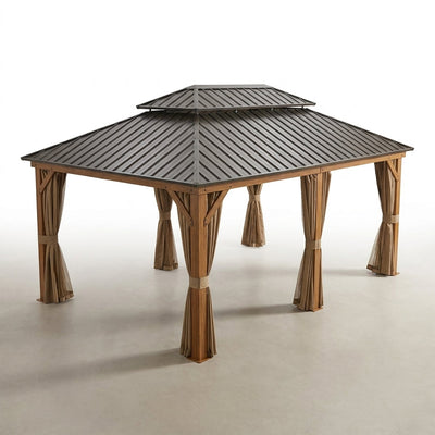 Outdoor Hardtop Gazebo Built for Year-Round Use, 14x22 Ft Steel Roof, Aluminum Frame, Sliding Curtains