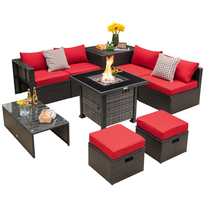 Outdoor 9 Pieces Patio Furniture Set with 50 000 BTU Propane Fire Pit Table