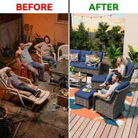 Patio Furniture Set 6-Piece Outdoor Patio Conversation Set with Blue Cushions Lawn Furniture — Before & After