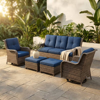 Patio Furniture Set 6-Piece Outdoor Patio Conversation Set with Blue Cushions Lawn Furniture — Studio Shot