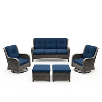 Patio Furniture Set 6-Piece Outdoor Patio Conversation Set with Blue Cushions Lawn Furniture — Studio Shot
