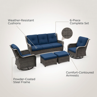 Patio Furniture Set 6-Piece Outdoor Patio Conversation Set with Blue Cushions Lawn Furniture — infographic