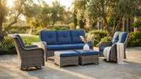 Patio Furniture Set 6-Piece Outdoor Patio Conversation Set with Blue Cushions Lawn Furniture — Lifestyle