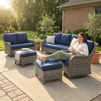 Patio Furniture Set 6-Piece Outdoor Patio Conversation Set with Blue Cushions Lawn Furniture — Lifestyle