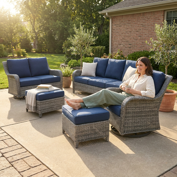 Outdoor Conversation Set Built for All-Weather Comfort, 6-Piece Steel Frame, High-Density Cushions, Swivel Rockers
