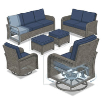 Patio Furniture Set 6-Piece Outdoor Patio Conversation Set with Blue Cushions Lawn Furniture — How It Works