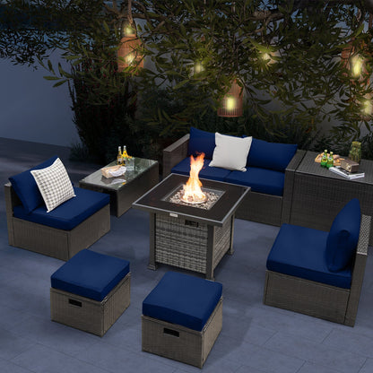 Outdoor 9 Pieces Patio Furniture Set with 50 000 BTU Propane Fire Pit Table