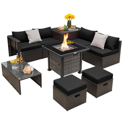 Outdoor 9 Pieces Patio Furniture Set with 50 000 BTU Propane Fire Pit Table