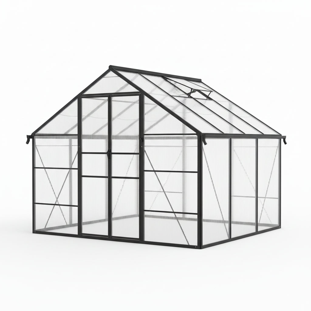 10x12 FT Greenhouse for Outdoors, Polycarbonate Greenhouse with Roof