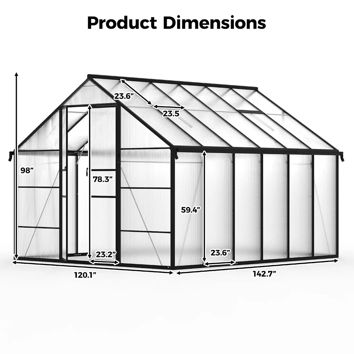 10x12 FT Greenhouse for Outdoors, Polycarbonate Greenhouse with Roof