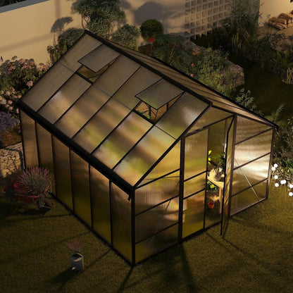 10x12 FT Greenhouse for Outdoors, Polycarbonate Greenhouse with Roof